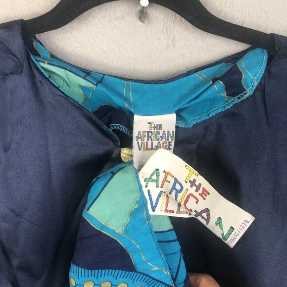 Vintage The African Village Tunic Womens Large Blue Gold Ethnic Tribal Artsy NEW - Picture 6 of 16